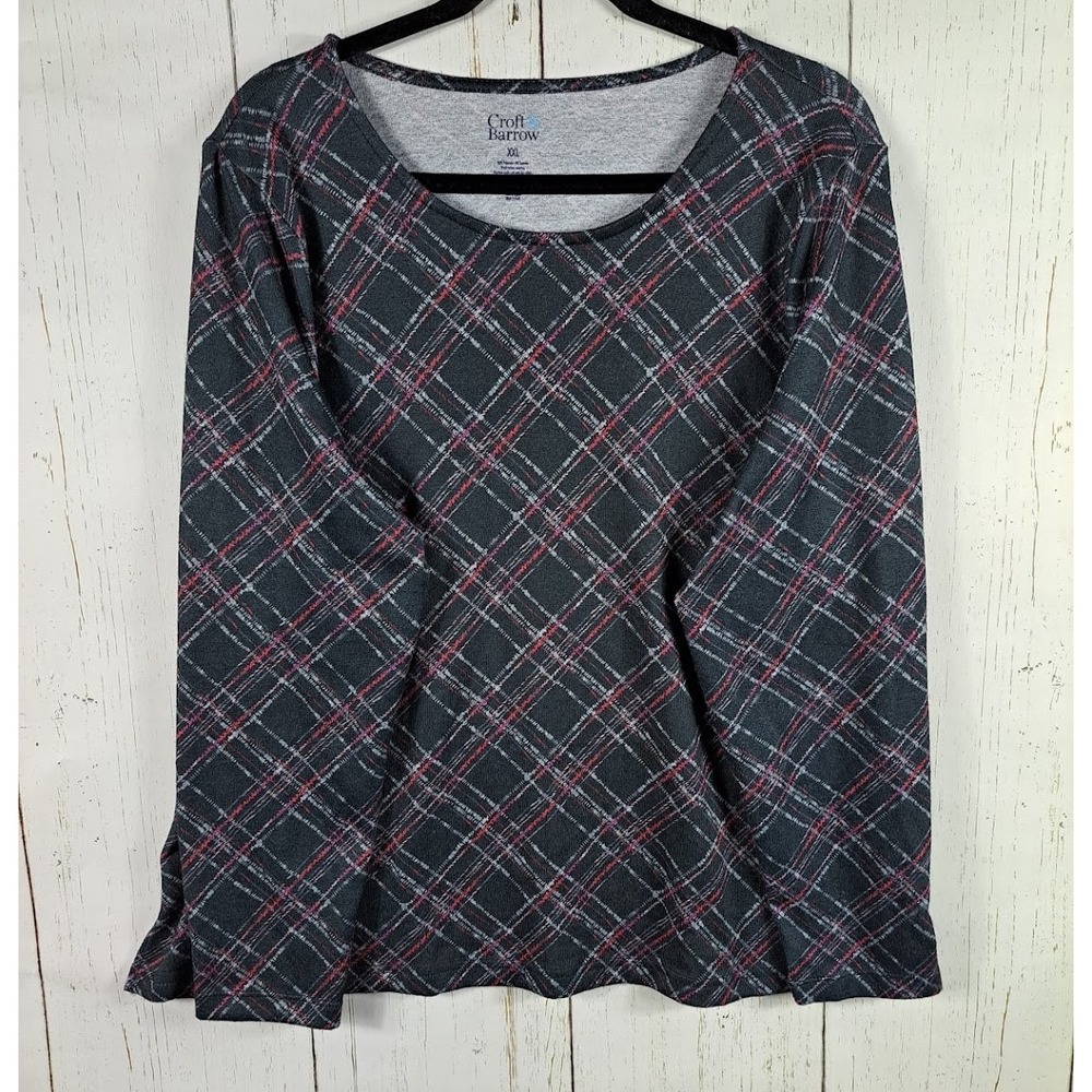 Croft Barrow Plus‎ Size XXL Womens Multicolor Plaid Long Sleeve Top